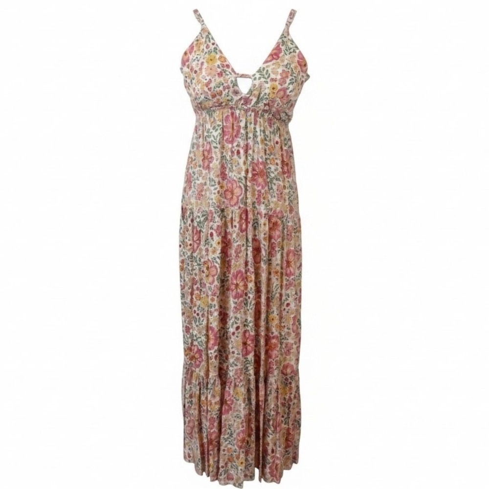 Floral Pink Maxi Sundress with Spaghetti Straps